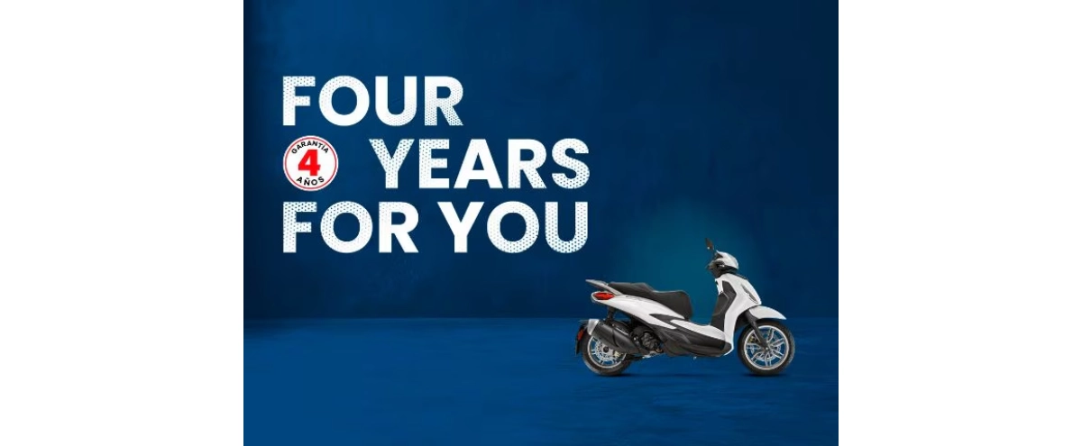 4 AÑOS DE GARANTÍA EN LA GAMA PIAGGIO E5+. CERO ESTRÉS, DIVERSIÓN ILIMITADA