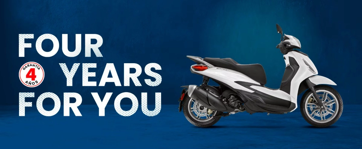 4 AÑOS DE GARANTÍA EN LA GAMA PIAGGIO E5+. CERO ESTRÉS, DIVERSIÓN ILIMITADA